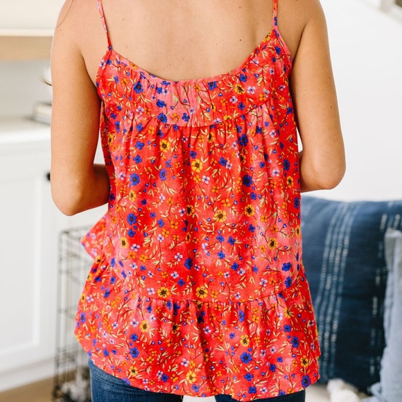 Ditzy Floral Tank in Coral - Picture 5 of 10